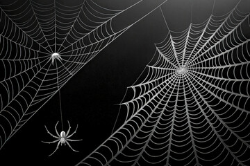 Intricate Spider Webs with Spiders on Dark Background