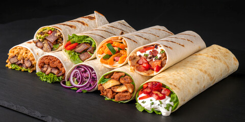 Delicious Variety of Freshly Wrapped Tortillas with Fillings
