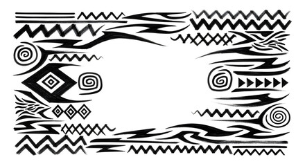 Tribal doodle frame with hand drawn black ink ornaments for creative designs and artistic decorations