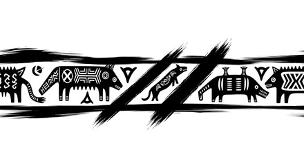 Striking tribal animal art design with bold black brush strokes creates a unique pattern for crafts design