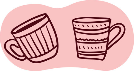 Tea Cups Collection Line Drawing Sketch	