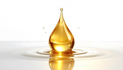 Golden Drop Impacting a Surface Creating Ripples and Reflections, Viscous Liquid Forming Concentric Waves After a Single Plunge