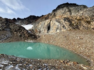 Turquoise Blue Mountain Lake, Laguna Belgica, Ushuaia, Argentina