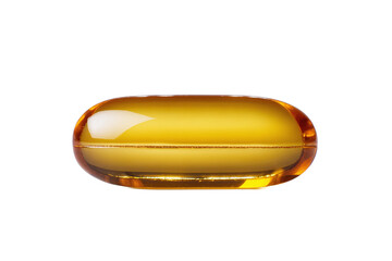 Single Amber Yellow Softgel Capsule Isolated on White Transparent Background