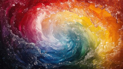 Fototapeta premium Vibrant Rainbow Liquid Swirl: Dynamic Abstract Fluid Art with Splashes and Droplets in a Mesmerizing Vortex