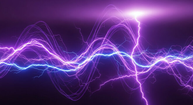 Vibrant purple and blue electrical energy discharge with lightning bolts.