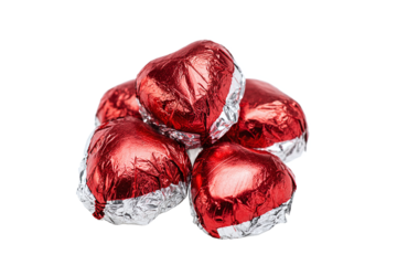 Shiny Red Heart-shaped Chocolates, isolated on white transparent background