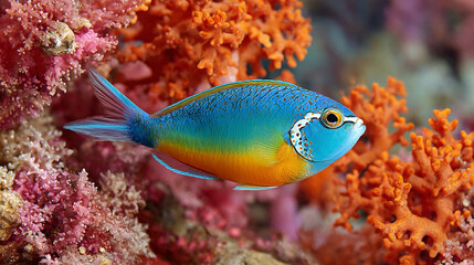 Vibrant reef fish amidst coral