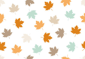Abstract autumnal seamless pattern with flying maple leaves