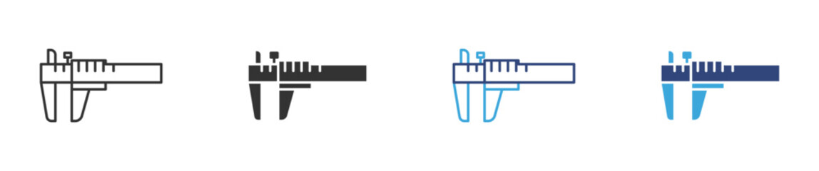 Vernier caliper icon set in outline and flat style, vector illustration .