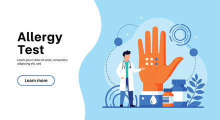 Allergy test illustration, doctor explaining results, medical diagnosis, skin test procedure, healthcare consultation, patient treatment, allergy medicine, clinical analysis, immunology, prevention