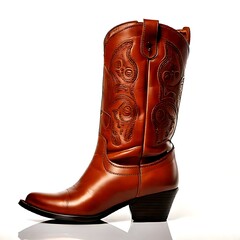Brown leather cowboy boots, side view