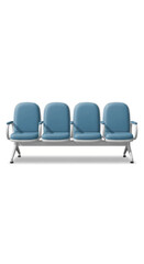 Obraz premium Row of blue waiting chairs against a white background.