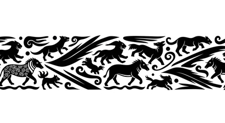 Dynamic black and white abstract design with bold strokes, perfect for backgrounds and patterns