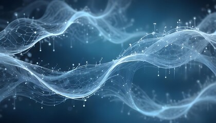 Abstract digital waves with connected dots on a blue background