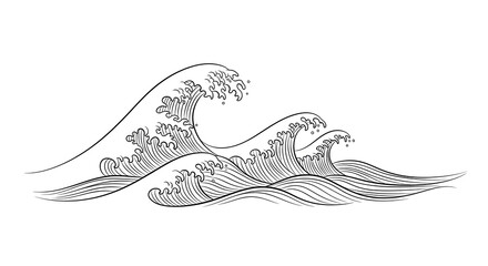 Dynamic ocean waves in classic Japanese art style, powerful cresting water motion