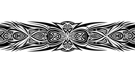 Fototapeta premium Bold tribal tattoo border design with intricate knotwork and sharp, dynamic lines for edgy apparel