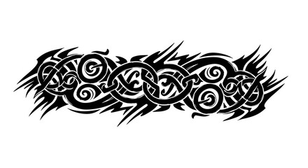 Intricate black tribal knotwork design with sharp, dynamic edges and swirling patterns