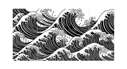 Dynamic black and white ocean waves illustration for bold, modern designs and impactful presentations
