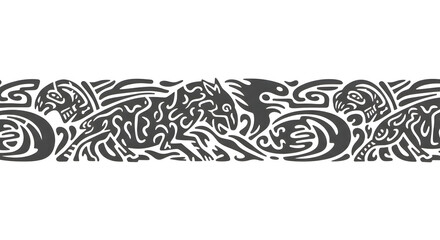 Intricate tribal animal border design with powerful stylized creatures and swirling patterns