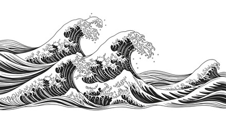 Dynamic black and white line art of ocean waves perfect for branding and design projects