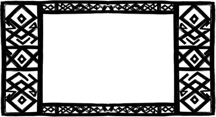 Obraz premium Bold black tribal geometric border frames a clean white space for impactful design