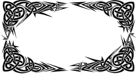Intricate black tribal Celtic knot border design with sharp, modern accents for dynamic framing