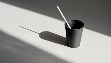 black cup with drinking straw