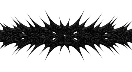 Dynamic black abstract design with sharp spikes and intricate patterns on white background