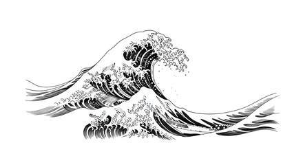 Dramatic Japanese wave art captures powerful ocean energy, evoking tradition and nature's might.
