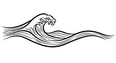 Dynamic black and white wave cresting powerfully in bold graphic style