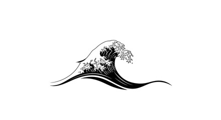 Dynamic black ink wave crashes powerfully, symbolizing nature's raw energy and traditional art