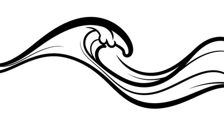 Elegant black wave design creates dynamic motion and flowing lines on a clean white background