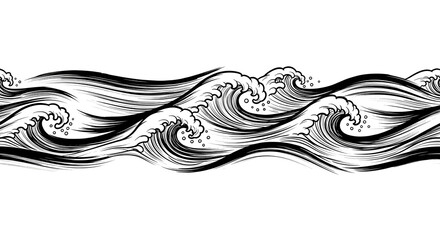 Fototapeta premium Dynamic black and white ocean waves create a powerful, flowing pattern for a bold design