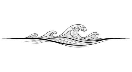Dynamic black and white wave illustration capturing the power and beauty of the ocean