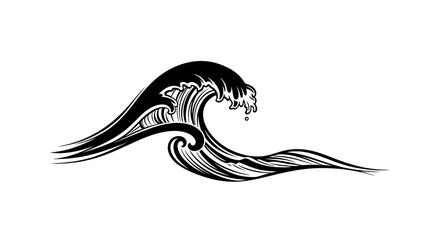 Dynamic black wave cresting with white spray, evoking power and motion