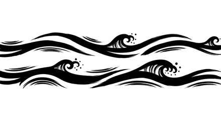 Dynamic black ink waves create a powerful, modern ocean border design