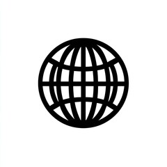 A simple, bold, black globe icon on a white background, representing global connectivity or international reach.  It features thick, evenly spaced lines