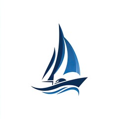 Stylized sailboat icon on white background, featuring gradient blue hues for the sails and hull, sailing on stylized waves