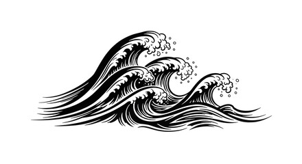 Dynamic monochrome waves crashing powerfully, capturing the untamed spirit of the ocean's energy