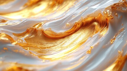 Abstract White and Gold Paint Swirl Background