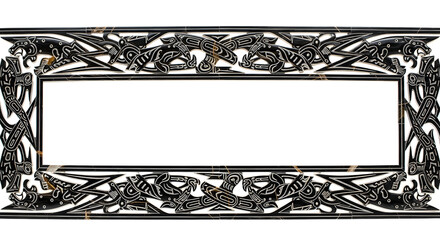 Intricate black and white decorative frame with tribal-inspired art and blank space for design