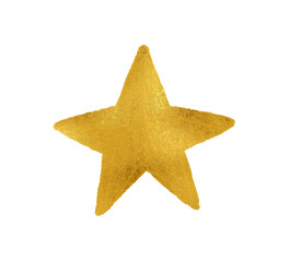 Star painted by hand with gold metallic paint. Decorative star made of gold foil.