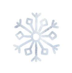 A snowflake painted by hand with silver metallic paint. A decorative snowflake made of silver foil..