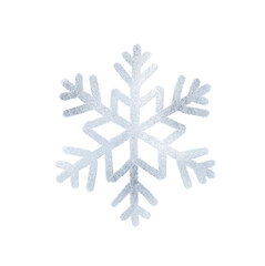 A snowflake painted by hand with silver metallic paint. A decorative snowflake made of silver foil..