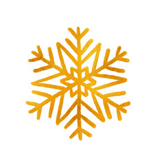 A snowflake painted by hand with gold metallic paint. A decorative snowflake made of gold foil.