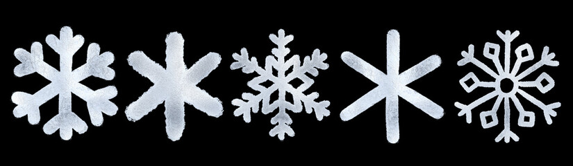 Set snowflake painted by hand with silver metallic paint. A decorative snowflake made of silver foil...