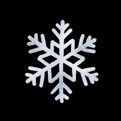 A snowflake painted by hand with silver metallic paint. A decorative snowflake made of silver foil..