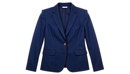 Navy blue blazer, single-breasted, on a white background