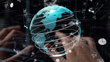 A captivating digital globe showcasing data visualization elements, representing global connectivity and the intersection of technology and modern society. Xenic